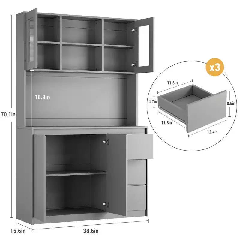Mobile dispensa da cucina alto 71 pollici con ante e ripiani regolabili, madia da cucina con ripiano per microonde, luci a LED e stazione di ricarica