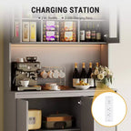 Mobile dispensa da cucina alto 71 pollici con ante e ripiani regolabili, madia da cucina con ripiano per microonde, luci a LED e stazione di ricarica