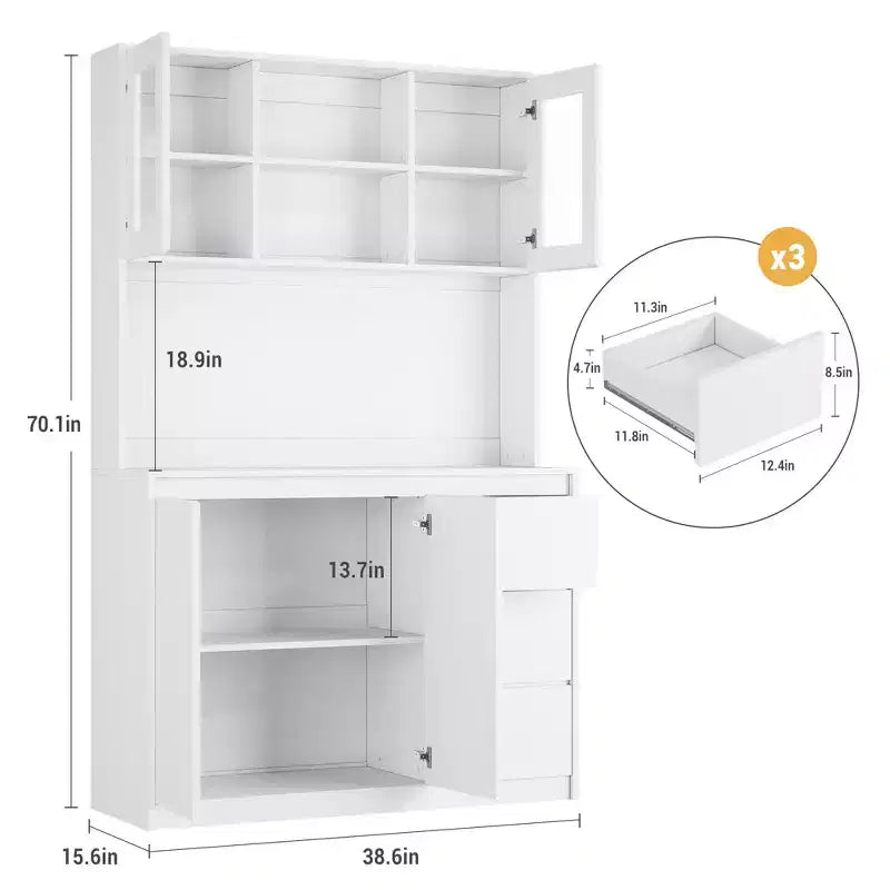 Mobile dispensa da cucina alto 71 pollici con ante e ripiani regolabili, madia da cucina con ripiano per microonde, luci a LED e stazione di ricarica