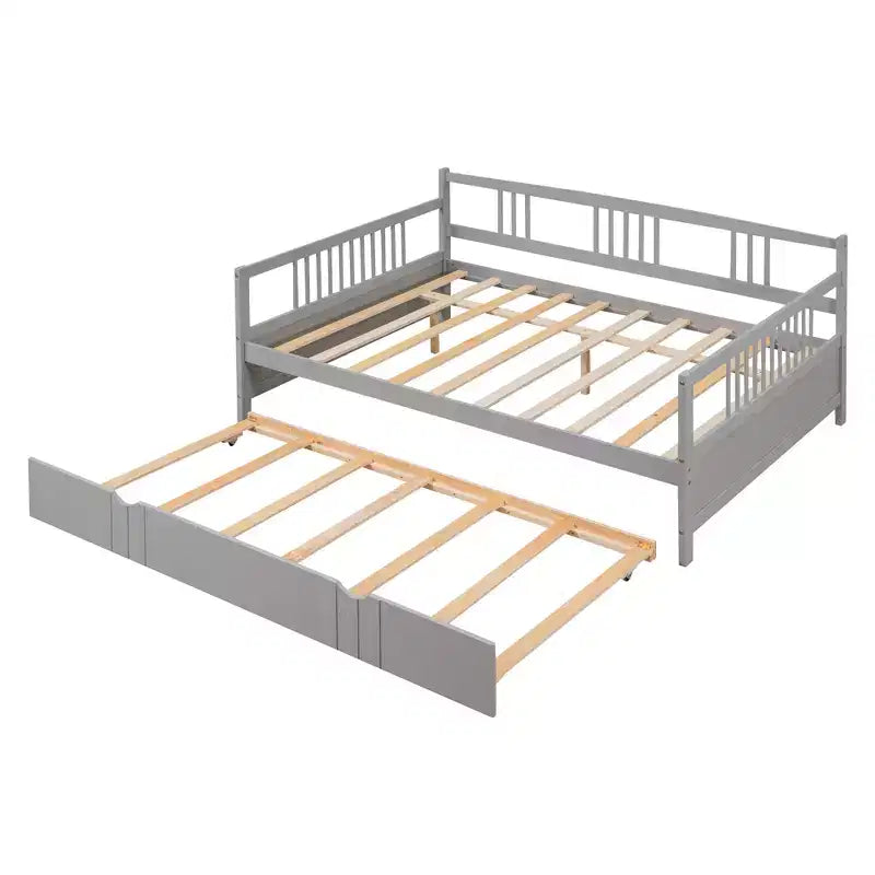 Divano Letto in Legno Massello con Letto Estraibile, Struttura Divano Letto Allungabile in Legno Massello con Letto Estraibile a Scomparsa