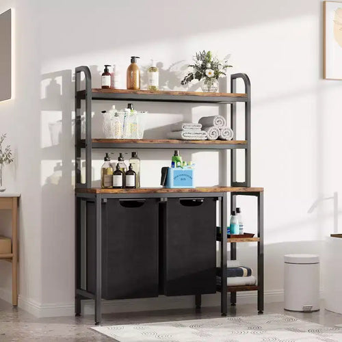 Cesto della biancheria a 2 sezioni, selezionatore della biancheria a 3 ripiani con sacchi estraibili e rimovibili per bagno e camera da letto