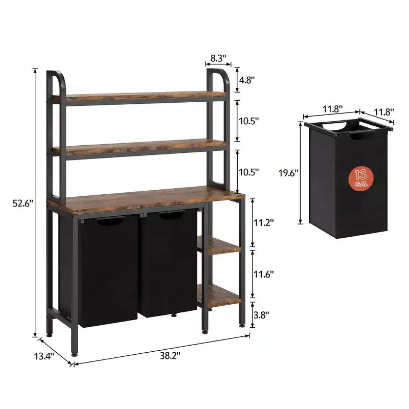 Cesto della biancheria a 2 sezioni, selezionatore della biancheria a 3 ripiani con sacchi estraibili e rimovibili per bagno e camera da letto
