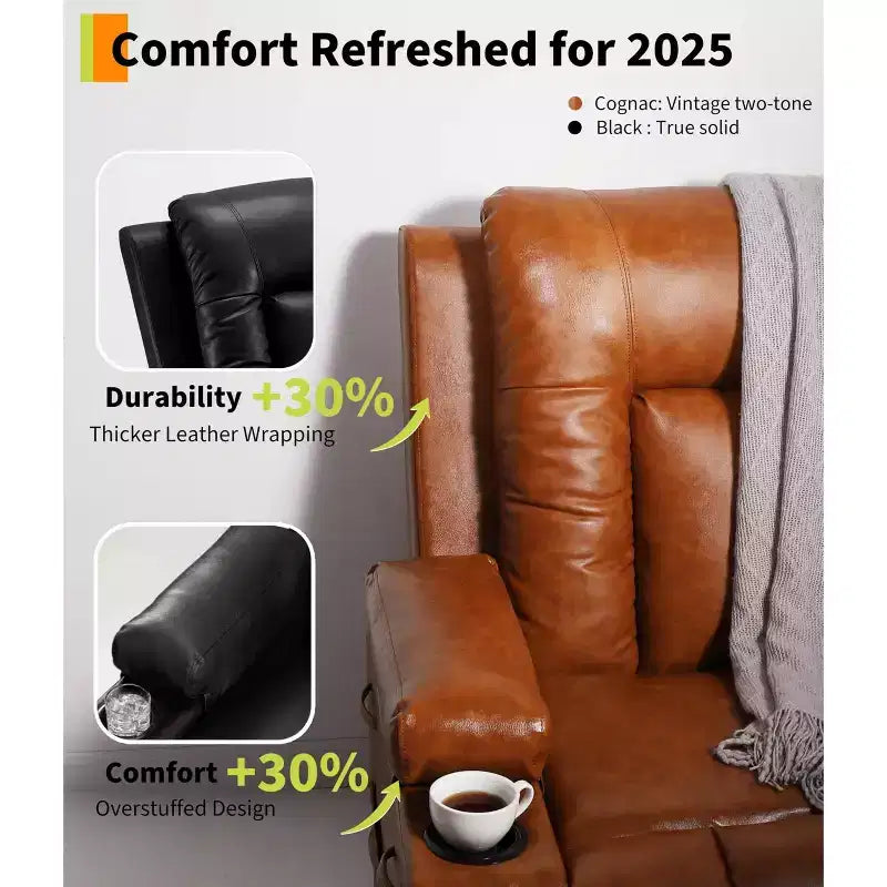 Poltrona reclinabile oversize elettrica con funzione Power Lift, calore e massaggio, in pelle PU, per anziani e persone con mobilità ridotta, schienale e gambe regolabili