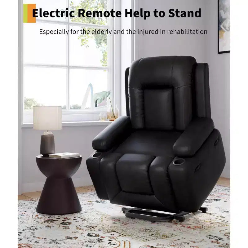 Poltrona reclinabile oversize elettrica con funzione Power Lift, calore e massaggio, in pelle PU, per anziani e persone con mobilità ridotta, schienale e gambe regolabili