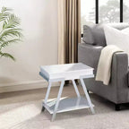 Royal Hampton 26 Inch Side End Table, Open Shelf, Chrome, High Gloss White Finish