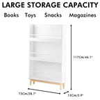 Whisen Scaffale per Bambini da Parete con 3 Ripiani Espositivi Frontali, Moderna Libreria Bianca con Base in Legno Naturale - Bianco