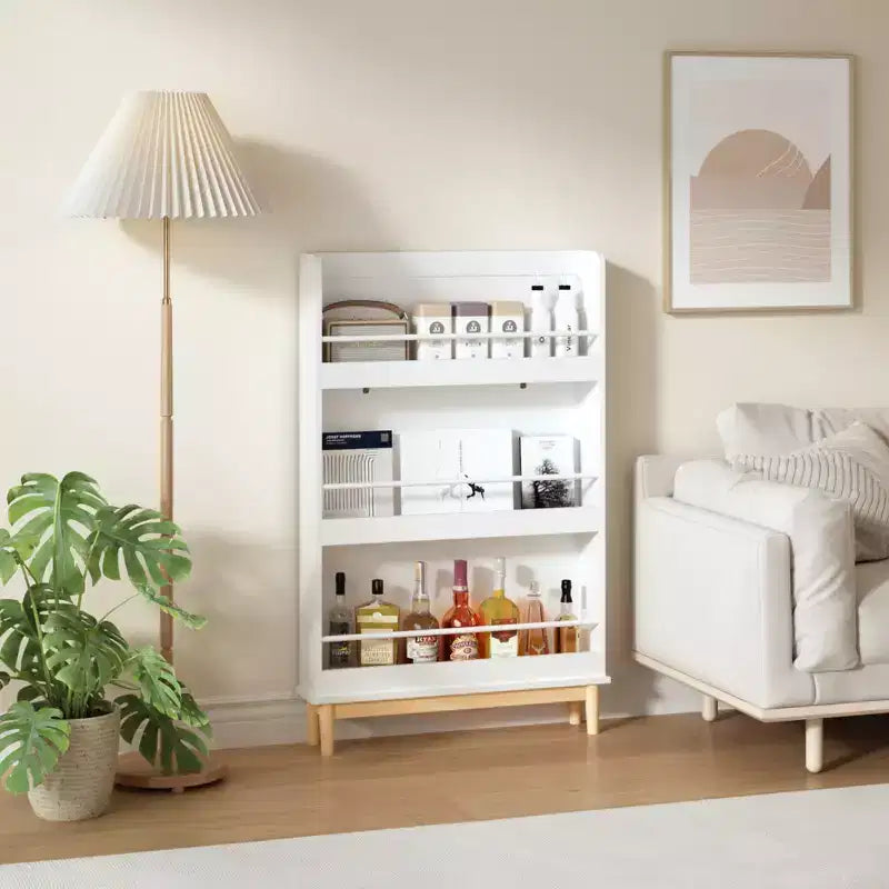 Whisen Scaffale per Bambini da Parete con 3 Ripiani Espositivi Frontali, Moderna Libreria Bianca con Base in Legno Naturale - Bianco