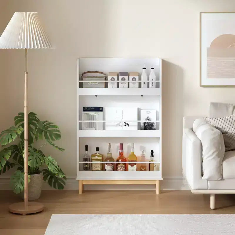 Whisen Scaffale per Bambini da Parete con 3 Ripiani Espositivi Frontali, Moderna Libreria Bianca con Base in Legno Naturale - Bianco
