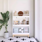 Whisen Scaffale per Bambini da Parete con 3 Ripiani Espositivi Frontali, Moderna Libreria Bianca con Base in Legno Naturale - Bianco