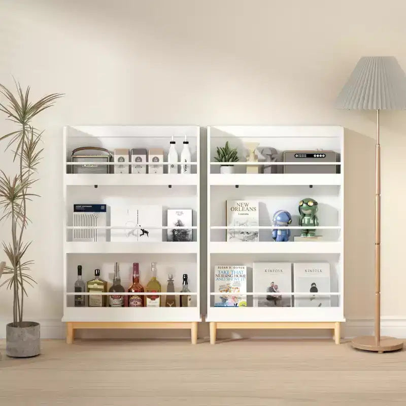 Whisen Scaffale per Bambini da Parete con 3 Ripiani Espositivi Frontali, Moderna Libreria Bianca con Base in Legno Naturale - Bianco