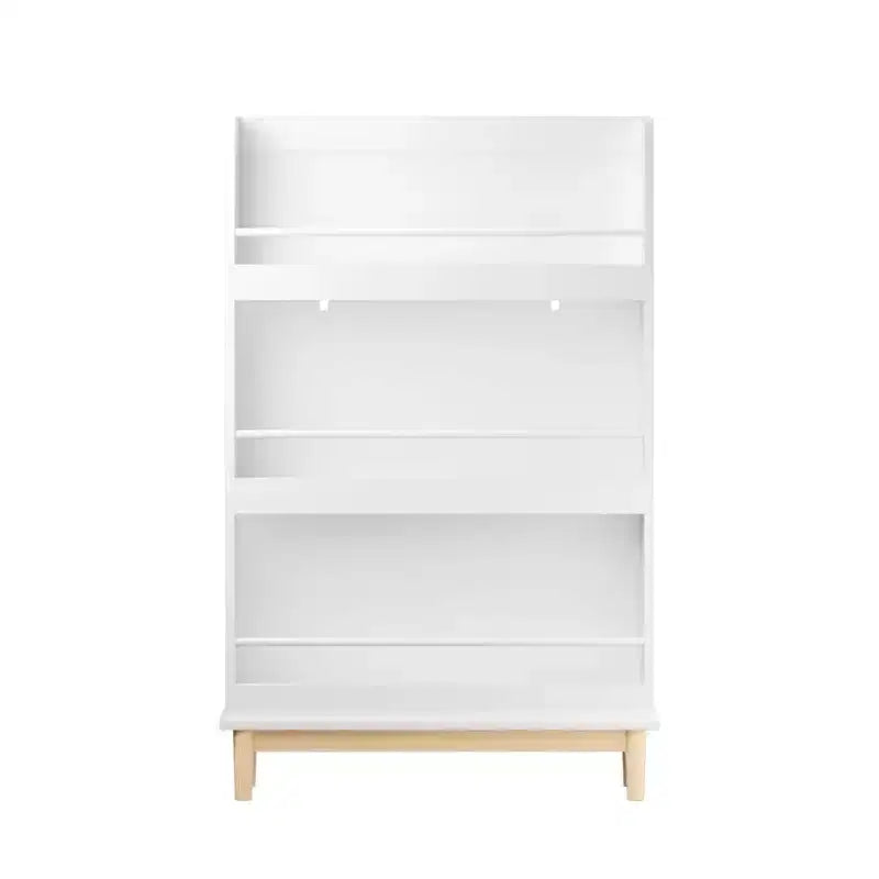 Whisen Scaffale per Bambini da Parete con 3 Ripiani Espositivi Frontali, Moderna Libreria Bianca con Base in Legno Naturale - Bianco