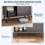 Ripiani Regolabili, Mobiletto Contenitore Scanalato con Ante Scorrevoli, Mobiletto da Terra Alto 109 cm, Espositore Moderno a 3 Ripiani con Gambe, Soggiorno, Cucina, Nero