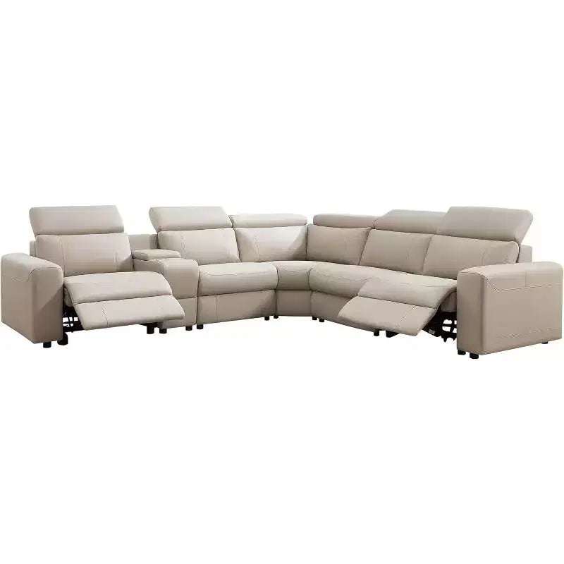 AMERLIFE 128 Divano Reclinabile Elettrico, Sezionale Reclinabile Elettrico con Consolle e Doppi Recliner, Divano Oversize per Soggiorno, Leathaire Marrone Beige