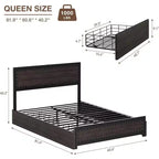 Struttura letto matrimoniale Acekool Queen Size con quattro cassetti portaoggetti e stazione di ricarica, letto a piattaforma rivettato con testiera, supporto a doghe in metallo, grigio