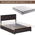 Struttura letto matrimoniale Acekool Queen Size con quattro cassetti portaoggetti e stazione di ricarica, letto a piattaforma rivettato con testiera, supporto a doghe in metallo, grigio
