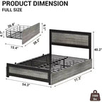 Struttura letto matrimoniale Acekool Queen Size con quattro cassetti portaoggetti e stazione di ricarica, letto a piattaforma rivettato con testiera, supporto a doghe in metallo, grigio