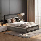 Struttura letto matrimoniale Acekool Queen Size con quattro cassetti portaoggetti e stazione di ricarica, letto a piattaforma rivettato con testiera, supporto a doghe in metallo, grigio