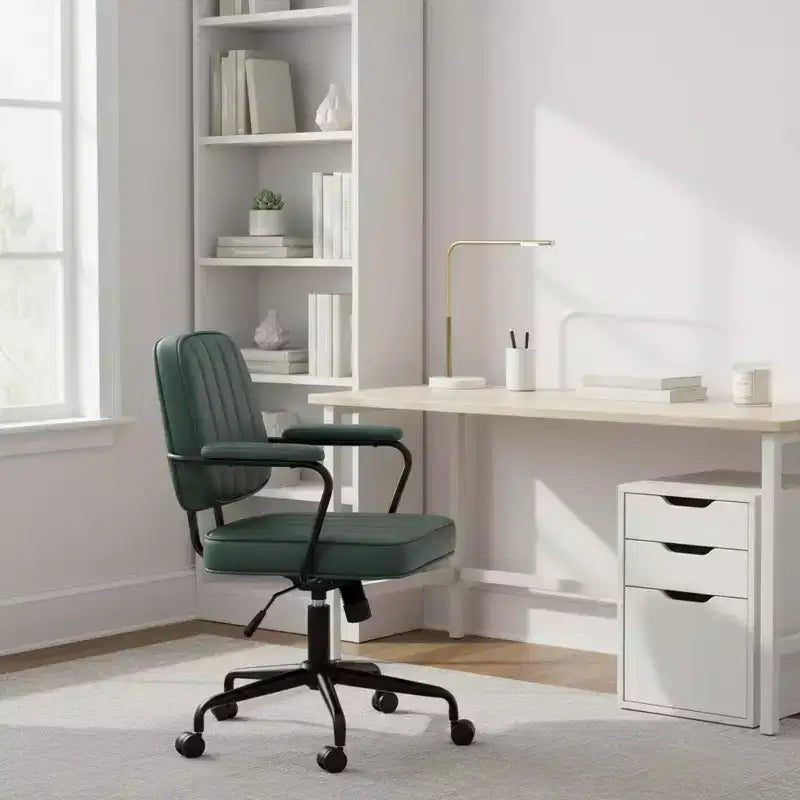 Homy Casa Sedia da ufficio regolabile in PU con braccioli e base girevole a 360°, verde