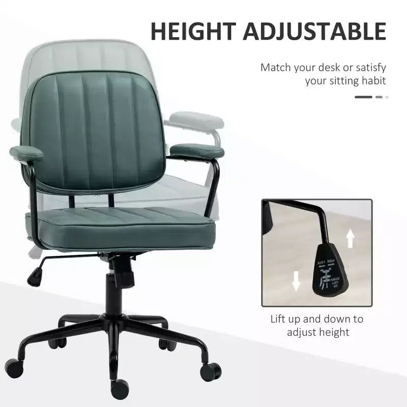 Homy Casa Sedia da ufficio regolabile in PU con braccioli e base girevole a 360°, verde