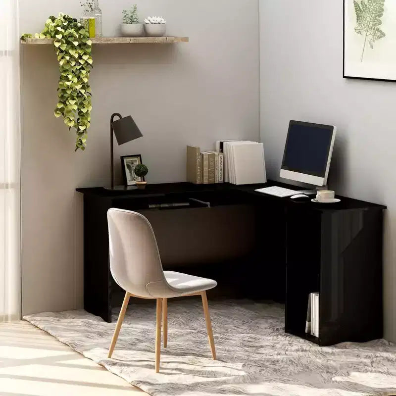Scrivania angolare moderna a L Clihome, postazione di lavoro regolabile con ampie mensole portaoggetti per spazi compatti