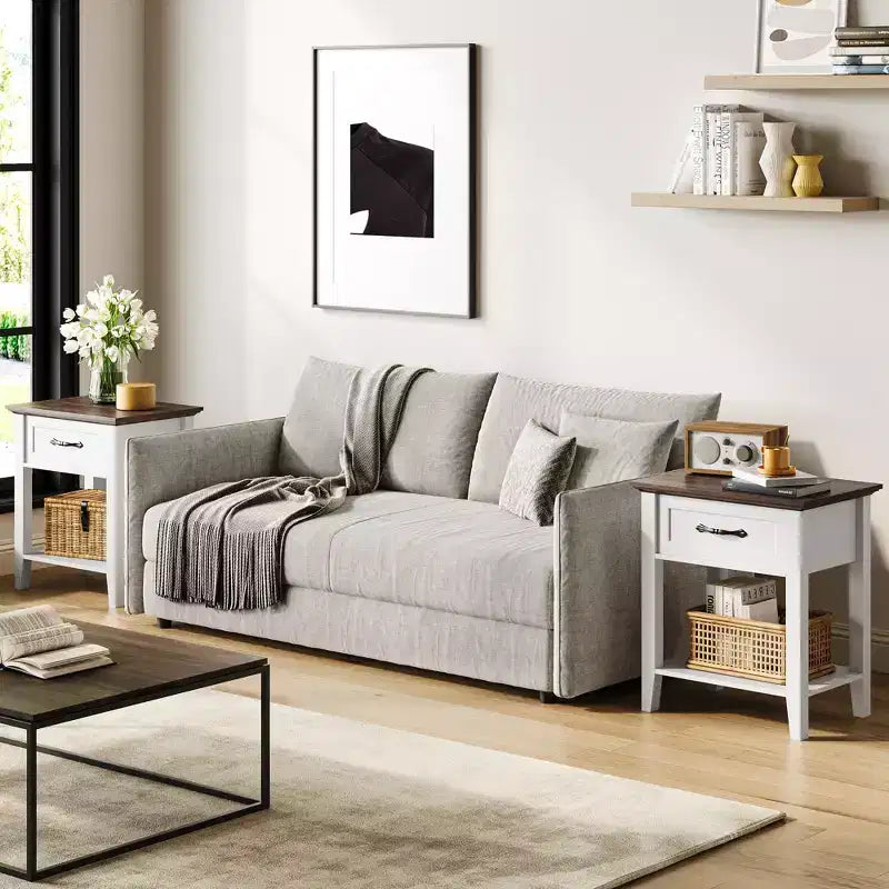 Comodino, tavolino versatile per camera da letto, comodino in legno con 1 cassetto e ripiano aperto, ufficio, divano, divanetto, piccoli spazi