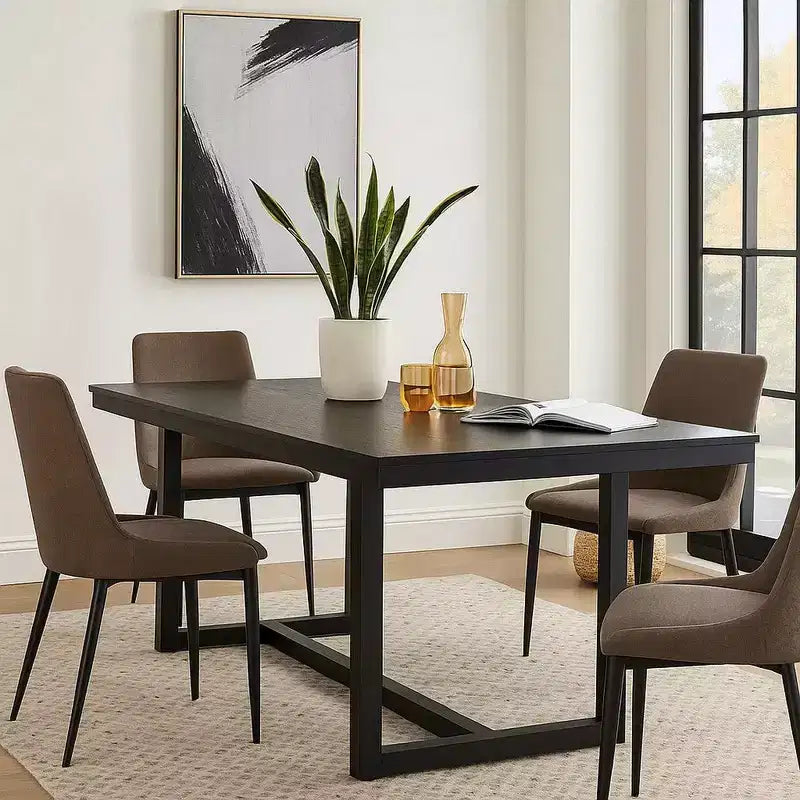 Tavolo da pranzo Royal Hampton, piano rettangolare da 180 cm, gambe a cavalletto, nero moderno