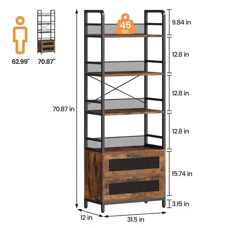Libreria in stile rustico, scaffale portaoggetti a quattro livelli, adatta per camere da letto, soggiorni e uffici domestici