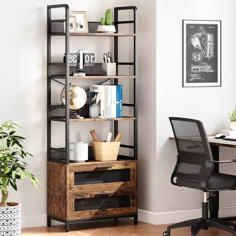 Libreria in stile rustico, scaffale portaoggetti a quattro livelli, adatta per camere da letto, soggiorni e uffici domestici
