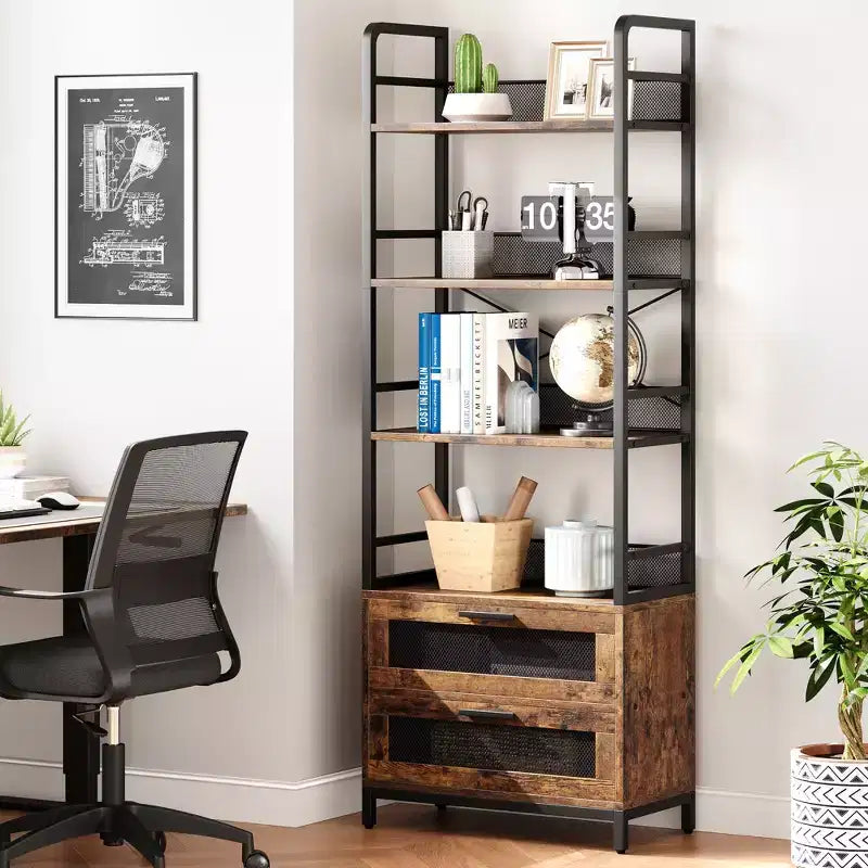 Libreria in stile rustico, scaffale portaoggetti a quattro livelli, adatta per camere da letto, soggiorni e uffici domestici