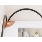 Libreria angolare a cinque ripiani a forma di L con mensole in legno e metallo. Unità espositiva salvaspazio adatta per soggiorni e camere da letto.