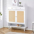 Storage rattan shoe cabinet with 2 drawers and bottom shelf, suitable for entryways, bedrooms, and living rooms.