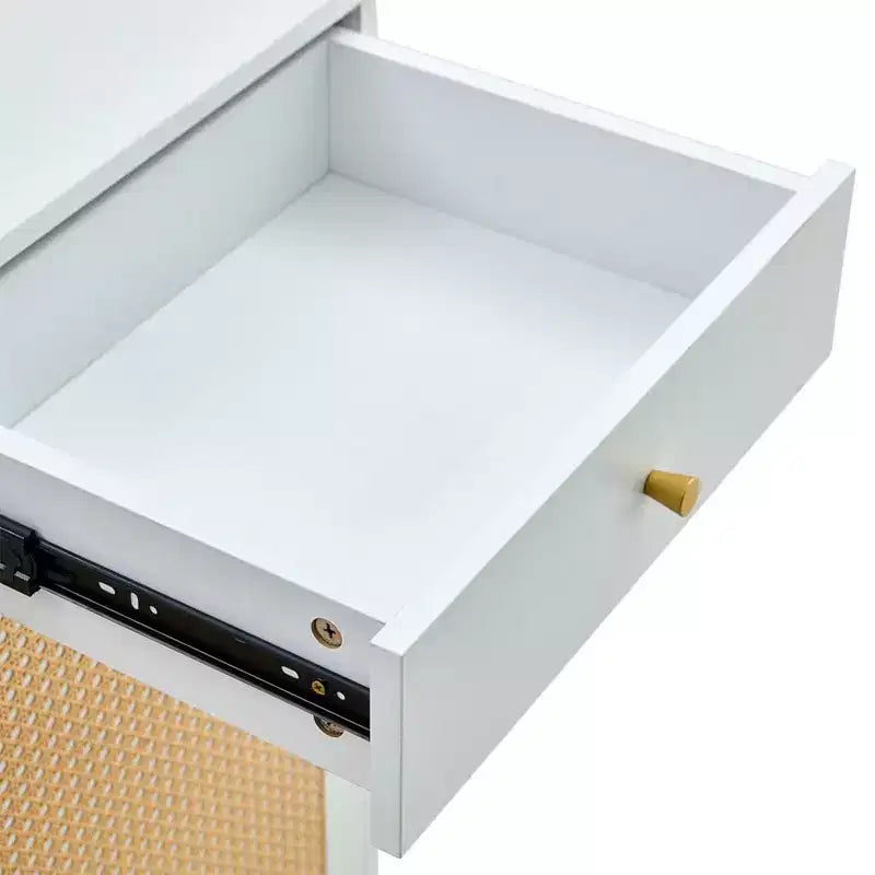 Scarpiera in rattan con 2 cassetti e ripiano inferiore, adatta per ingressi, camere da letto e soggiorni.