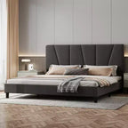 Struttura Letto Matrimoniale King Size Regolabile con Testiera Imbottita in Lino, Letto a Piattaforma Robusto con Doghe in Legno, Nessuna Rete a Molle Necessaria, Base Materasso Inclusa