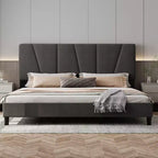 Struttura Letto Matrimoniale King Size Regolabile con Testiera Imbottita in Lino, Letto a Piattaforma Robusto con Doghe in Legno, Nessuna Rete a Molle Necessaria, Base Materasso Inclusa
