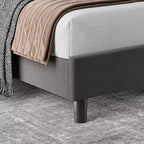 Struttura Letto Matrimoniale King Size Regolabile con Testiera Imbottita in Lino, Letto a Piattaforma Robusto con Doghe in Legno, Nessuna Rete a Molle Necessaria, Base Materasso Inclusa