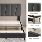 Struttura Letto Matrimoniale King Size Regolabile con Testiera Imbottita in Lino, Letto a Piattaforma Robusto con Doghe in Legno, Nessuna Rete a Molle Necessaria, Base Materasso Inclusa