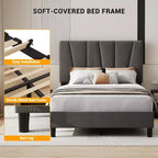 Struttura Letto Matrimoniale King Size Regolabile con Testiera Imbottita in Lino, Letto a Piattaforma Robusto con Doghe in Legno, Nessuna Rete a Molle Necessaria, Base Materasso Inclusa