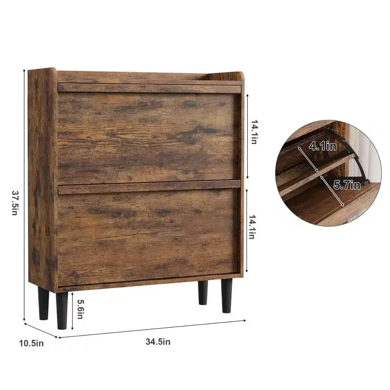 Scarpiera a cassetti a ribalta con ripiani in legno regolabili, ideale per ingressi, corridoi e salotti come soluzione nascosta per riporre le scarpe.