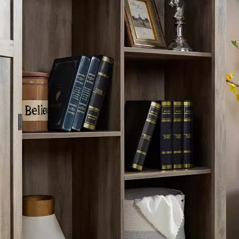 Mobile Contenitore Indipendente per Sala da Pranzo, Credenza con Ante a Granaio, Ripiani Aperti e Nascosti, Hardware di Qualità, Mobile Bar per Vini