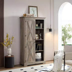 Mobile Contenitore Indipendente per Sala da Pranzo, Credenza con Ante a Granaio, Ripiani Aperti e Nascosti, Hardware di Qualità, Mobile Bar per Vini