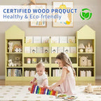 Libreria in legno per bambini con organizer, scaffale con 6 scomparti, 2 cesti e contenitori