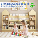 Libreria in legno per bambini con organizer, scaffale con 6 scomparti, 2 cesti e contenitori