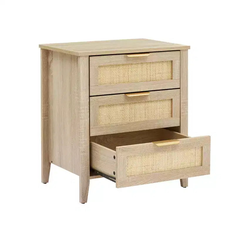 Comodino, Comò Moderno con Maniglia in Metallo e Gambe in Legno Massello, Cassettiera in Legno a 3 Cassetti, Tavolino da Notte Alto 63,5 cm, Camera da Letto, Soggiorno
