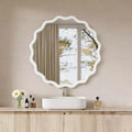 White 30 inch Wavy Round Solid Wood Frame Decorative Mirror,For Bedroom, Bathroom, Living Room, Entryway
