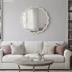 Specchio Decorativo Rotondo Ondulato da 30 Pollici con Cornice in Legno Massello Bianco, Per Camera da Letto, Bagno, Soggiorno, Ingresso
