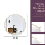 Specchio Decorativo Rotondo Ondulato da 30 Pollici con Cornice in Legno Massello Bianco, Per Camera da Letto, Bagno, Soggiorno, Ingresso