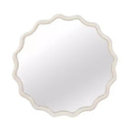 Specchio Decorativo Rotondo Ondulato da 30 Pollici con Cornice in Legno Massello Bianco, Per Camera da Letto, Bagno, Soggiorno, Ingresso
