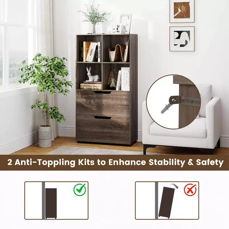 Costway 2 PEZZI Scaffale a 5 Ripiani e 4 Scomparti con 2 Cassetti da 130cm per Soggiorno, Studio, Ufficio Nero/Bianco