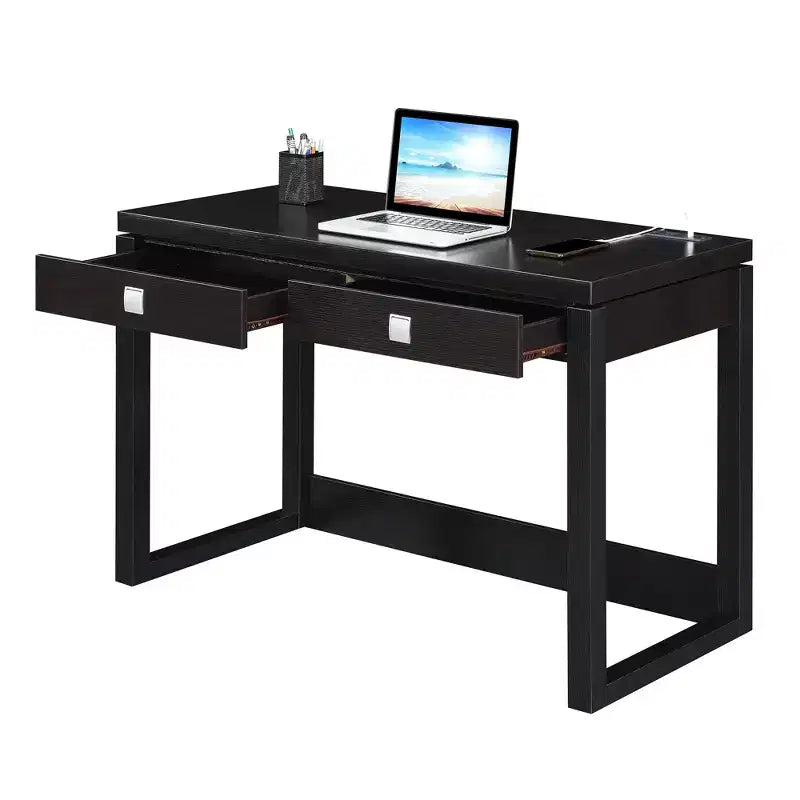 HomeStock Scrivanie per computer in composito di legno di colore nero, altezza 71 cm, con cassetto multiuso