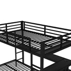 Bellemave Letto a castello full-over-twin con scrivania, luce LED e USB, robusta struttura in metallo, posizionamento multiplo, ripiani portaoggetti, certificazione di sicurezza CPC, nero